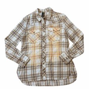 Aratta Silent Journey Plaid Button Down Shirt with Floral Embroidery
